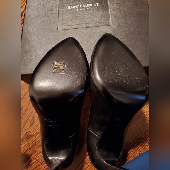 Saint Laurent Black Peep-Toe Black Stiletto Pumps - Size 39 (US 8-1/2 to 9) Used - Picture 11 of 14